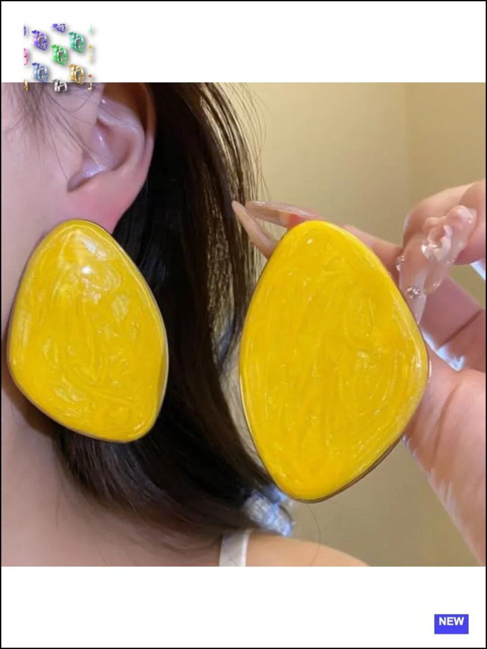 Oversized Enamel Statement Stud Earrings Gold Tone Geometric Dangle Drop